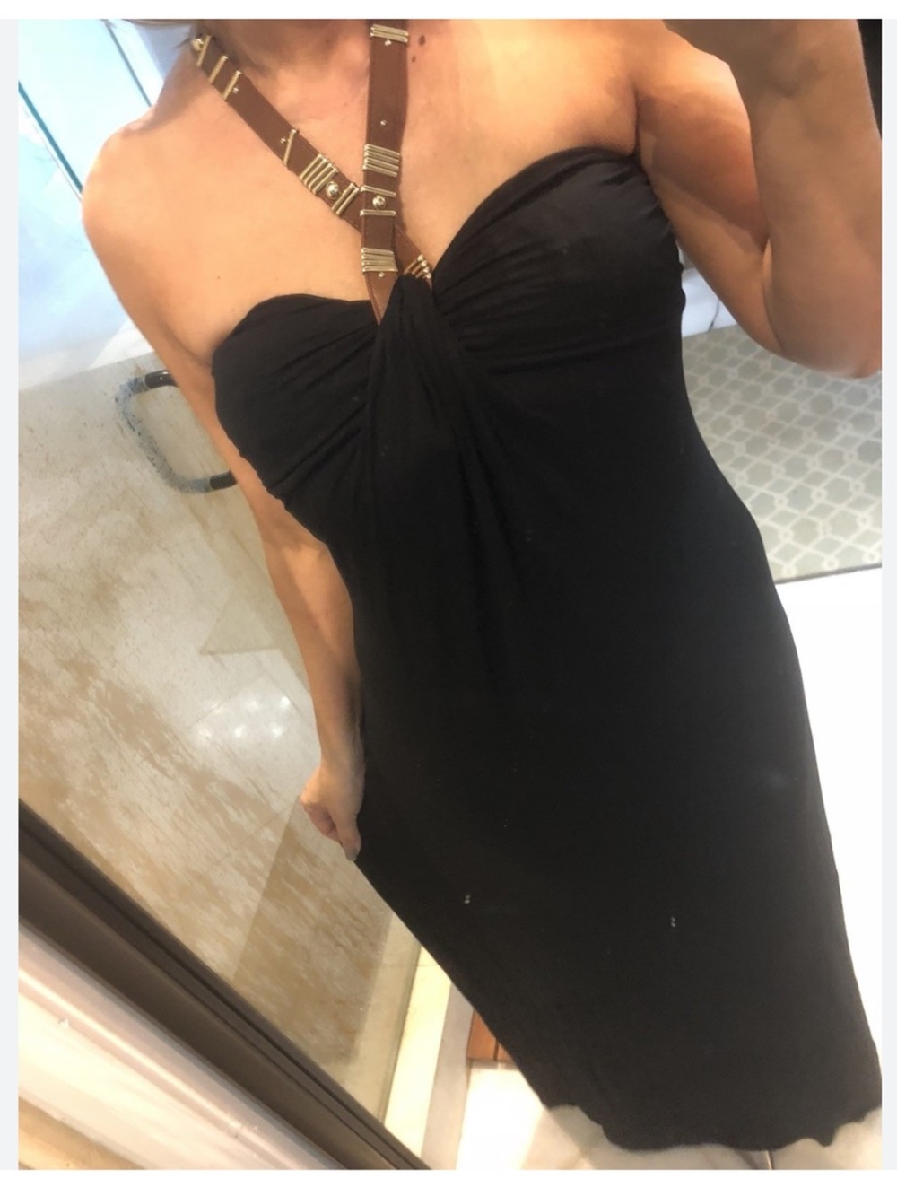 Cache M Strapless Black Cocktail Dress with Decorative Strap
